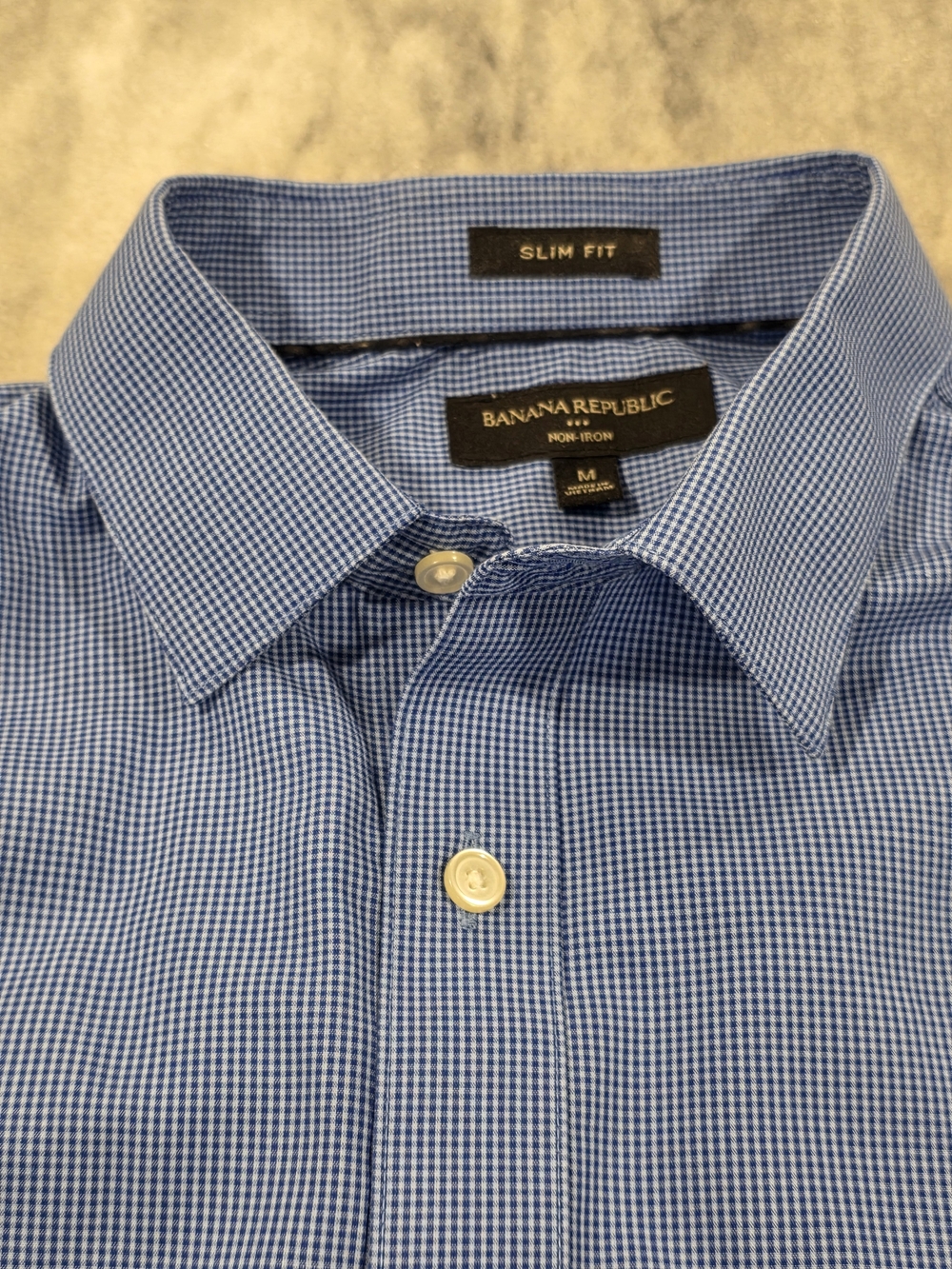 (M) Men's Banana Republic Casual Slim Fit Non Iron Cotton Checkered Blue Shirt